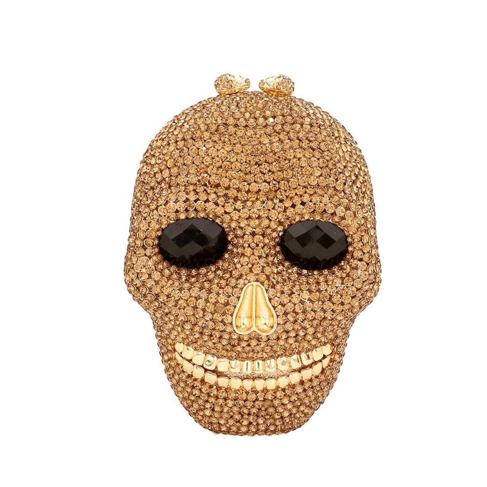Gold Crystal Day of the Dead Embellished Skull Bag